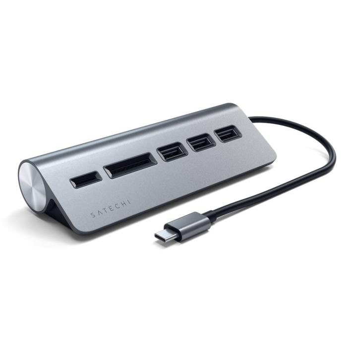 Satechi - Satechi USB-C Aluminum USB-hub & Minneskortläsare - Grå