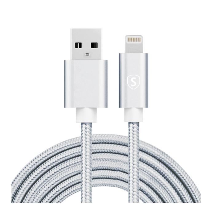 SiGN - SiGN USB-A till Lightning kabel, 2.1A, 2m, Nylon - Silver