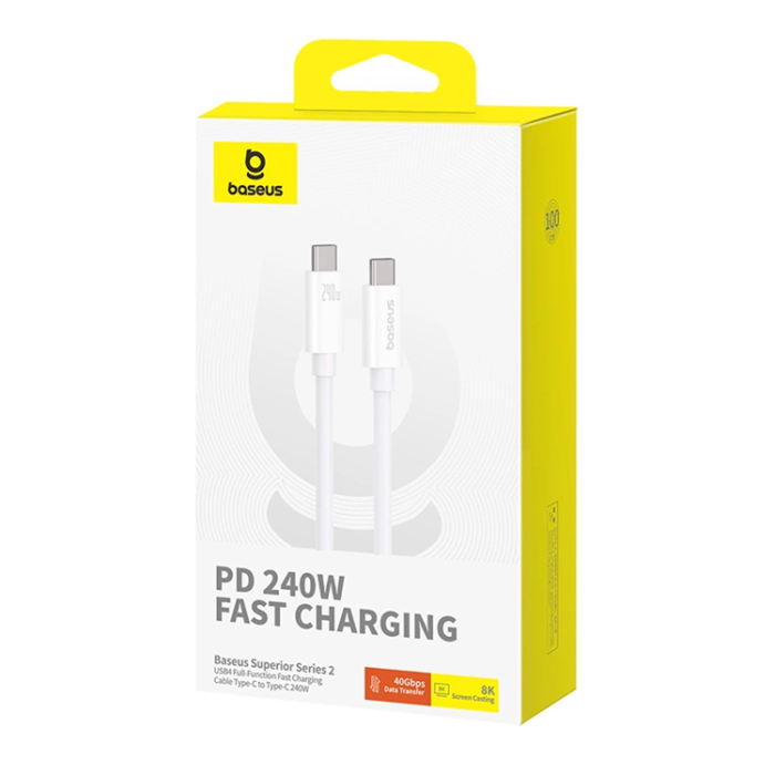 BASEUS - Baseus USB-C till USB-C kabel 240W PD 8K 60Hz 1m - Vit