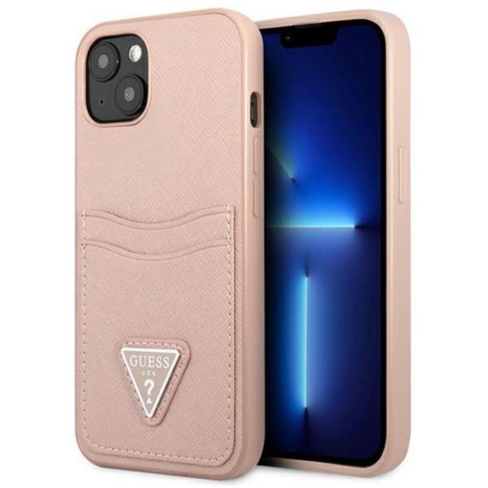 Guess - Guess iPhone 13 Skal Saffiano Triangle Logo Korthållare - Rosa