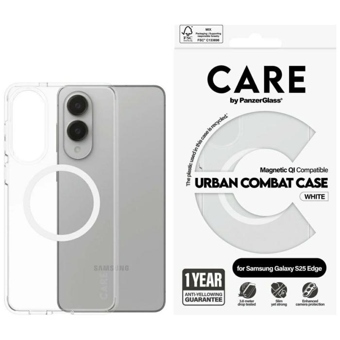 PanzerGlass - CARE PanzerGlass Mobilskal till Galaxy S25 Edge MagSafe Urban QI - Vit