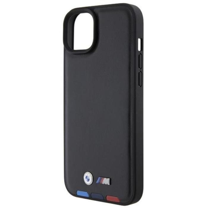 BMW - BMW iPhone 15 Plus Mobilskal Läder Stamp Tricolor - Svart