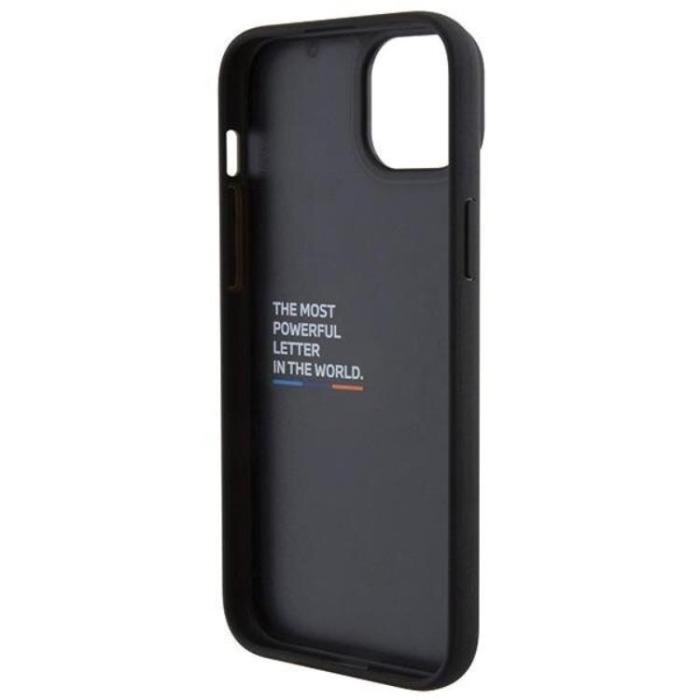 BMW - BMW iPhone 15 Plus Mobilskal Läder Stamp Tricolor - Svart
