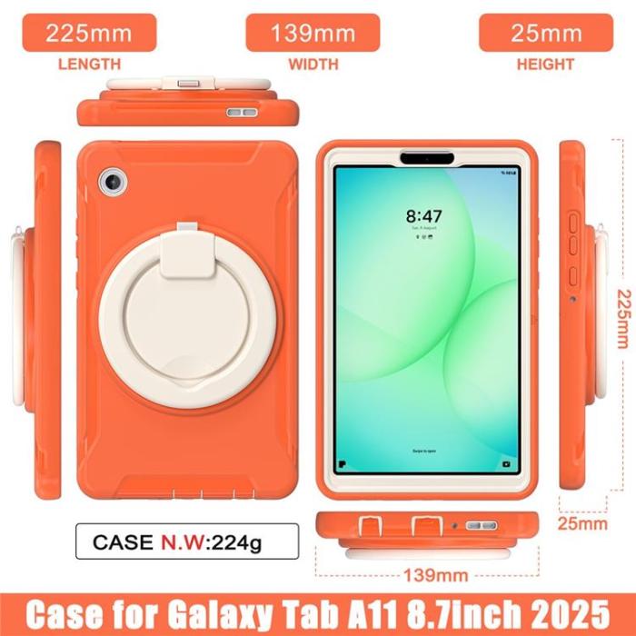 A-One Brand - Galaxy Tab A11 Skal Rotary Kickstand Handle - Coral Orange