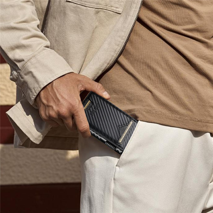 SUTENI - SUTENI Korthållare Automatiskt Pop-Up Metall Imprint Carbon Fiber