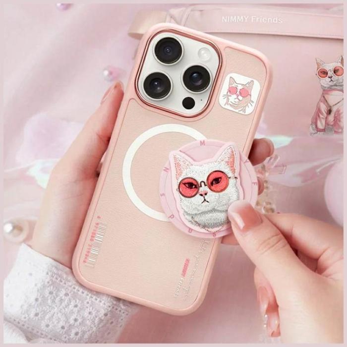 NIMMY - Nimmy iPhone 16 Pro Mobilskal MagSafe Glasses Cool Cat - Rosa