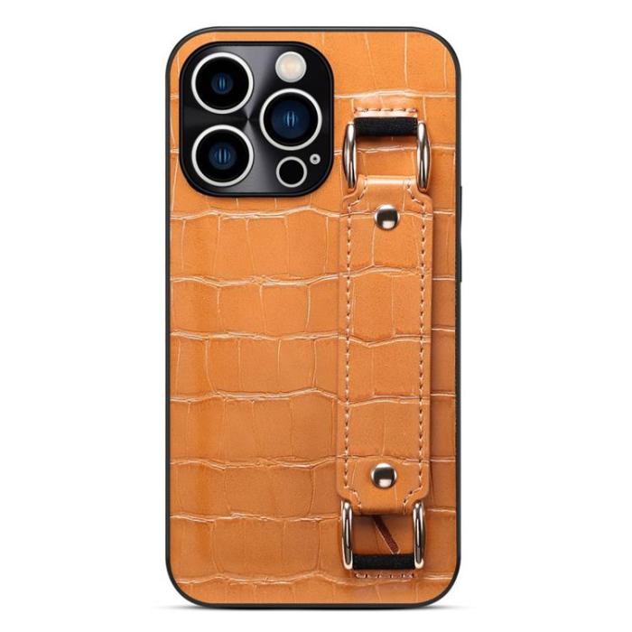 OEM - iPhone 14 Pro Skal Korthållare Crocodile - Brun