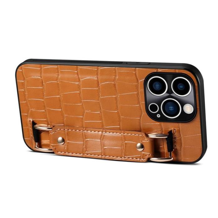 OEM - iPhone 14 Pro Skal Korthållare Crocodile - Brun