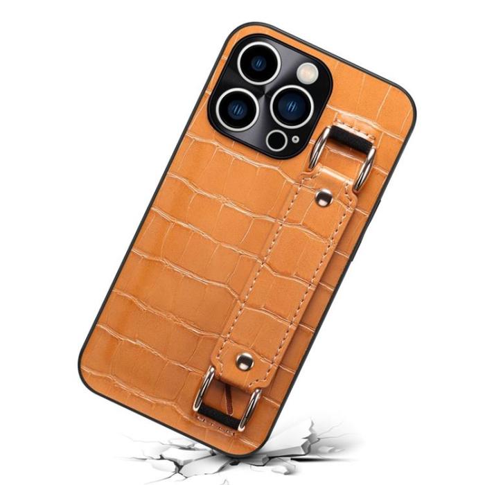 OEM - iPhone 14 Pro Skal Korthållare Crocodile - Brun