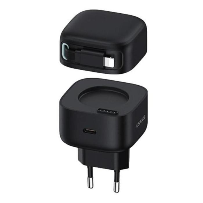 USAMS - USAMS Väggladdare 1xUSB-C med Lightning kabel PD+QC 35W GaN - Svart
