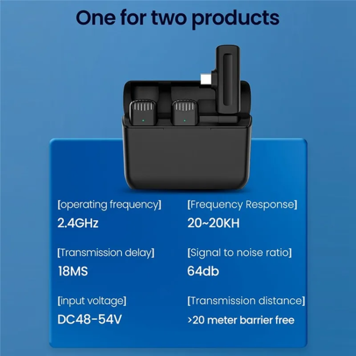 Lavalier - Lavalier Typ-C Trådlös 2 st Mini 2.4GHz 033A1 Mikrofoner - Svart