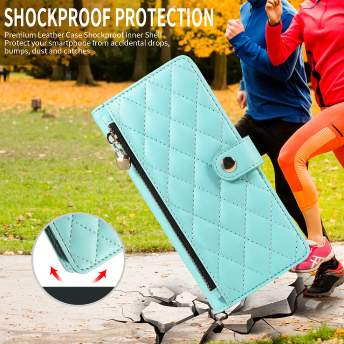 A-One Brand - iPhone 17 Pro Max Plånboksfodral Rhombus Läder - Ljusgrön