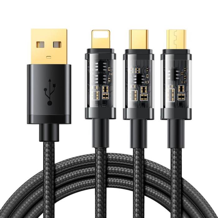 UTGATT1 - Joyroom 3in1 microUSB Typ-C Lightning Kabel 1.2 m - Svart