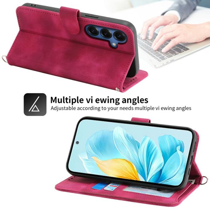 OEM - Samsung Galaxy S26 Plånboksfodral Blommönster Konstläder - Vinröd