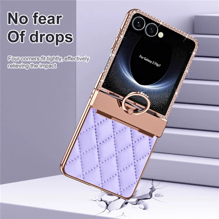A-One Brand - Galaxy Z Flip 7 Mobilskal Rhinestone Ringhållare - Lila