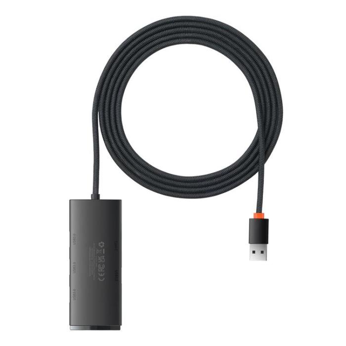 BASEUS - Baseus Lite Series HUB 4-portar (USB-A till 4xUSB-A 3.0) 2m - Svart