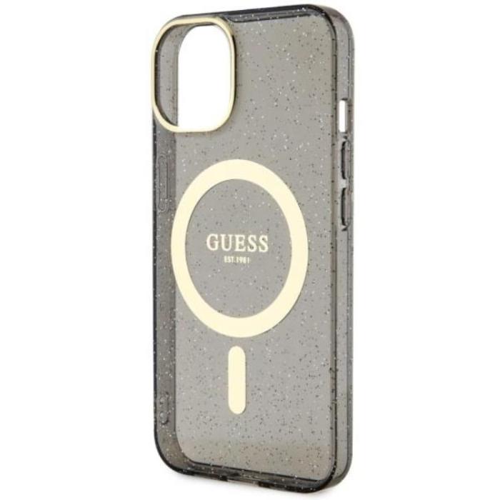Guess - Guess iPhone 14 Mobilskal MagSafe Glitter Guld - Svart