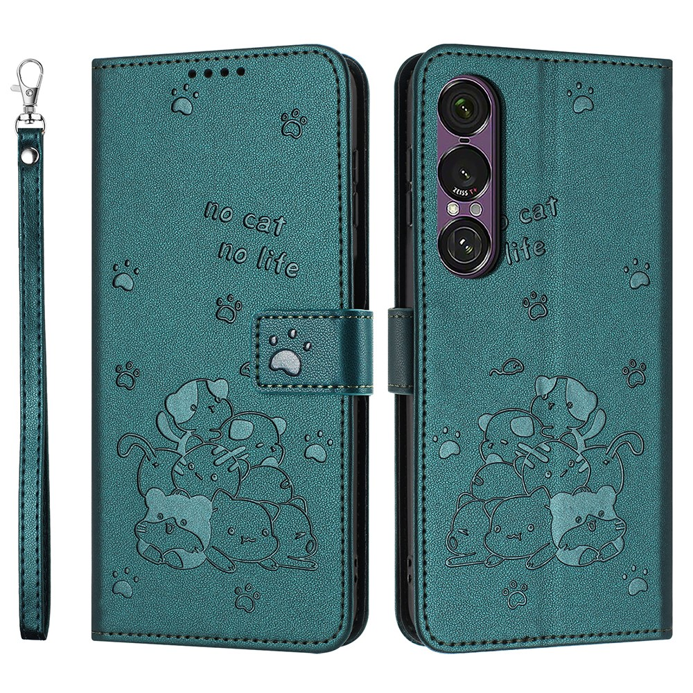 Sony Xperia 1 VII Plånboksfodral Cats Imprint - Mörkgrön | 2353 | AlltMobil