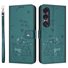 A-One Brand - Sony Xperia 1 VII Plånboksfodral Cats Imprint - Mörkgrön