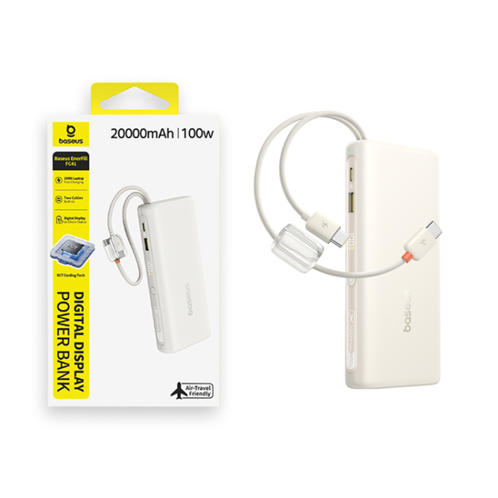 BASEUS - Baseus Powerbank 20000mAh Dual USB-C Kable 100W - Vit