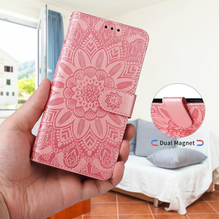 OEM - Samsung Galaxy S26+ Plånboksfodral Konstläder Solrostryck - Rosa