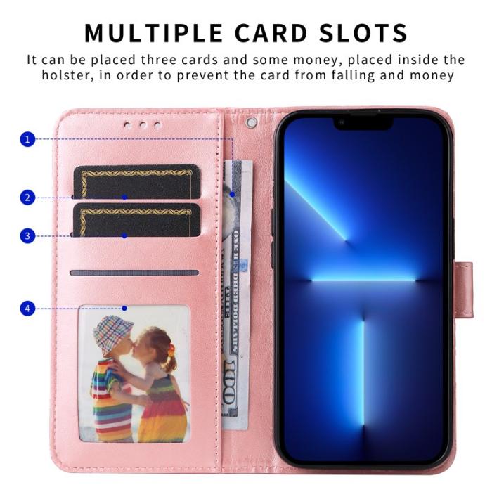 OEM - Samsung Galaxy S26+ Plånboksfodral Konstläder Solrostryck - Rosa