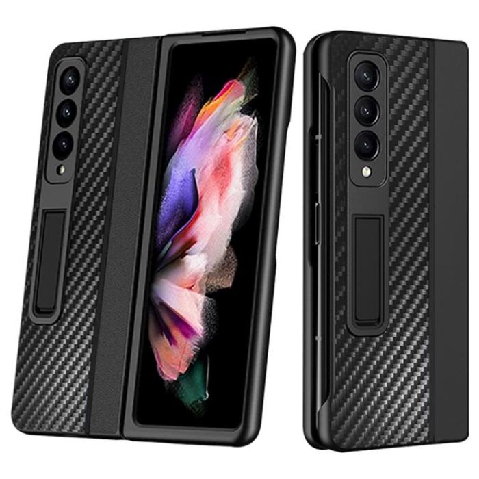 A-One Brand - Galaxy Z Fold 4 Skal Carbon Fiber Kickstand - Svart