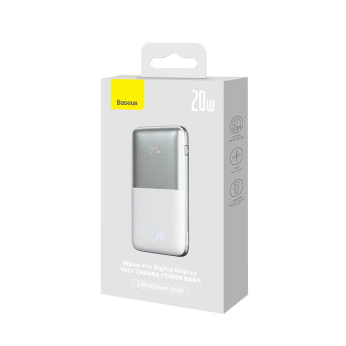 BASEUS - Baseus Powerbank 10000mAh 20W Bipow Pro Med USB-C Kabel - Vit