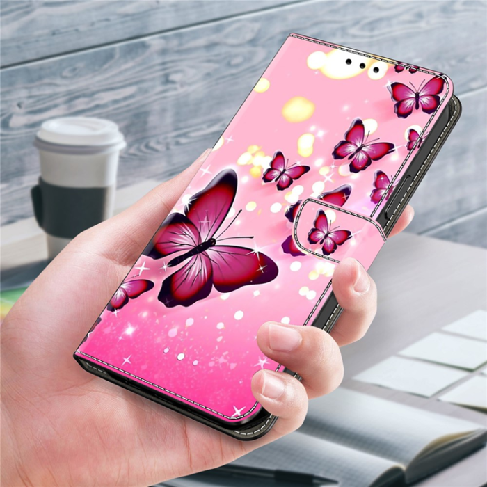 A-One Brand - Galaxy A17 5G Plånboksfodral Pattern Printing - Rosa Butterfly