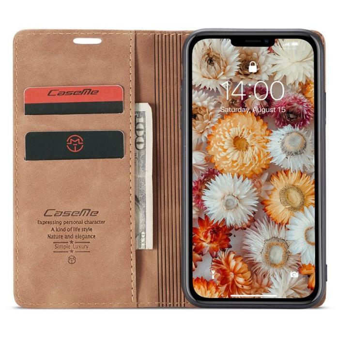 Caseme - CASEME 013 Flip Konstläderplånboksfodral till iPhone 11 - Brun