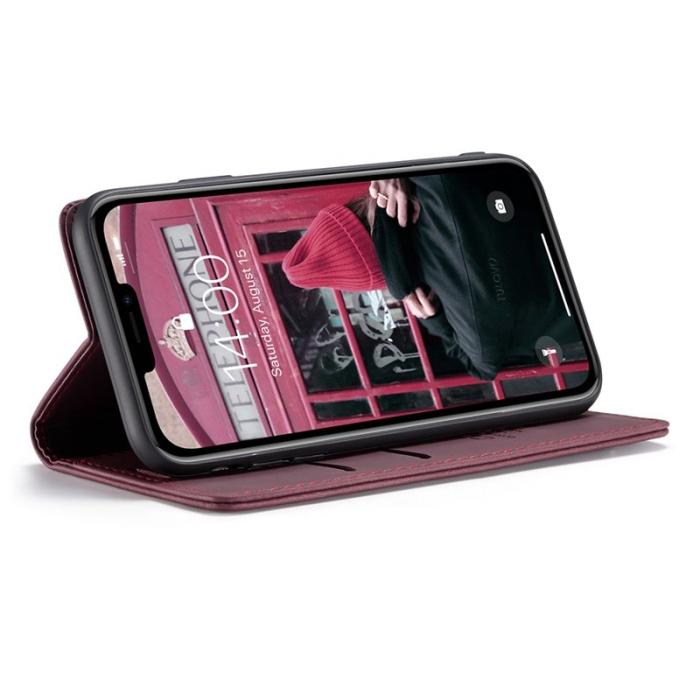 Caseme - CASEME 013 Flip Konstläderplånboksfodral till iPhone 11 - Vinröd