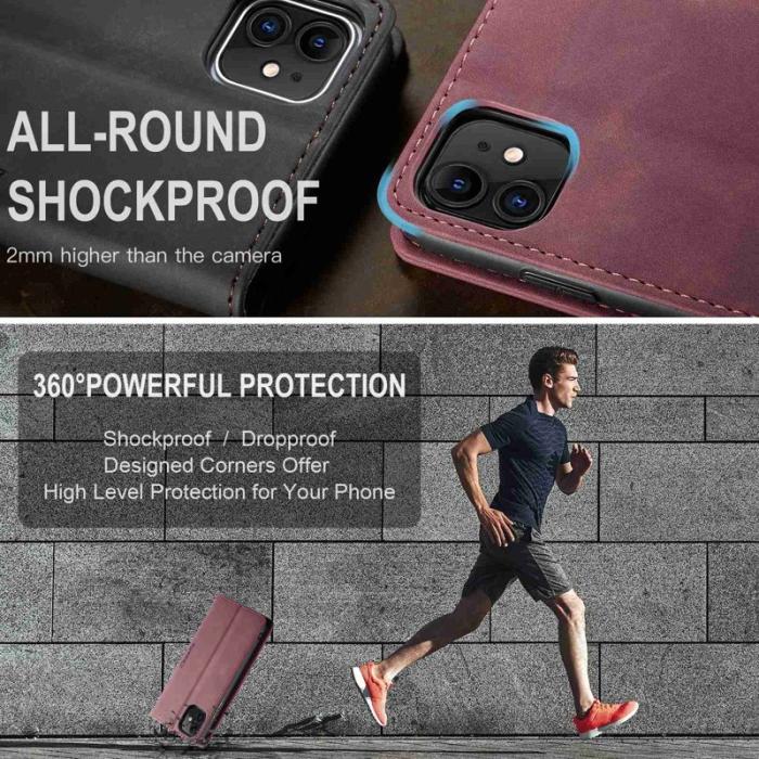 Caseme - CASEME 013 Flip Konstläderplånboksfodral till iPhone 11 - Vinröd