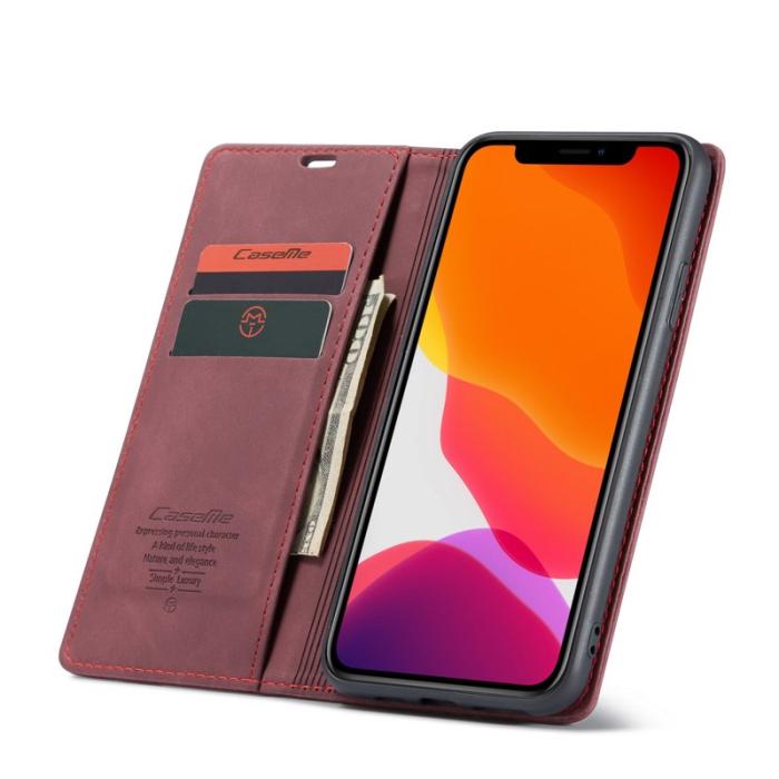 Caseme - CASEME 013 Flip Leather Plånboksfodral för iPhone 11 Pro Max - Vinröd