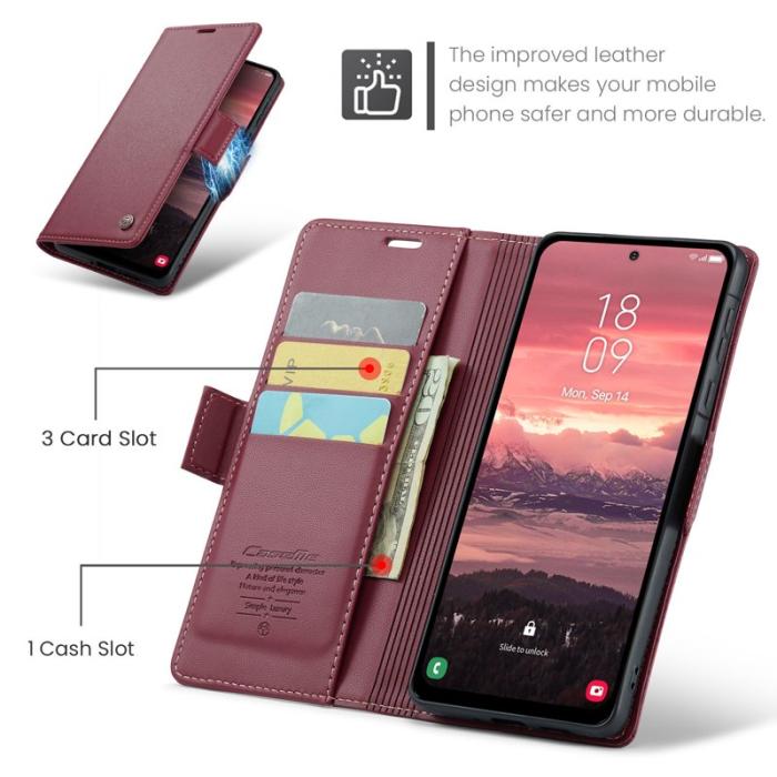 Caseme - CASEME Plånboksfodral Konstläder för Samsung Galaxy A56 5G - Röd