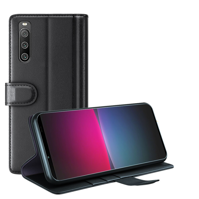 A-One Brand - Sony Xperia 10 IV Plånboksfodral Äkta Läder - Svart