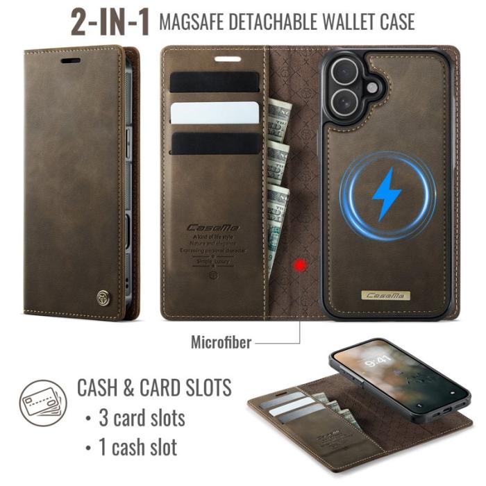 Caseme - CASEME C49 Mobilskal till iPhone 17 MagSafe RFID Blocker Läder Kaffe