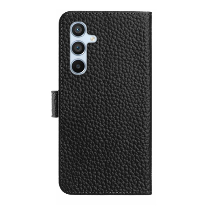 A-One Brand - Galaxy S25 Plus Plånboksfodral Äkta Läder Litchi - Svart
