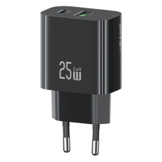 USAMS - USAMS GaN Snabbladdare USB-C - USB-A 25W CC315 T65 EU - Svart