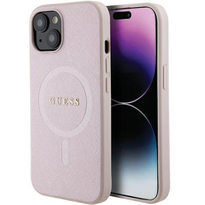 Guess - Guess iPhone 15 Plus Mobilskal Magsafe Saffiano - Rosa