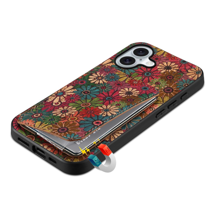 A-One Brand - iPhone 17 Mobilskal Korthållare Blommor - Vår / Grön