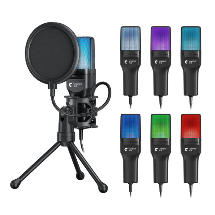 A-One Brand - YANMAI Datorspelmikrofon USB-kondensatormikrofon med RGB-ljus SF-777R