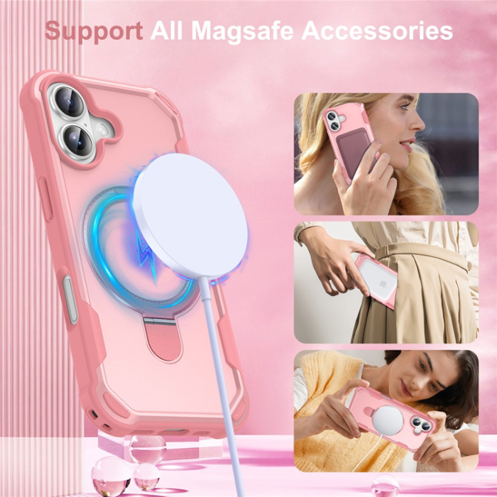 A-One Brand - iPhone 17 Mobilskal MagSafe TPU+PC Kickstand Shockproof - Rosa