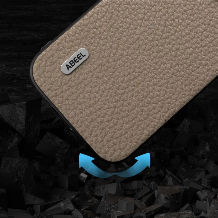 ABEEL - ABEEL iPhone 15 Mobilskal Äkta Läder Litchi - Khaki