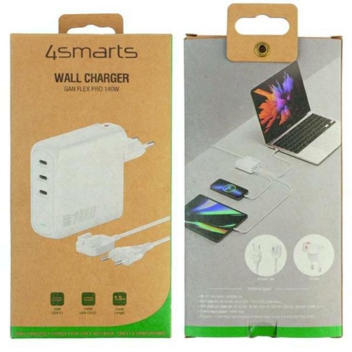 4smarts - 4smarts Snabbladdare 140W 3xUSB-C GaN Flex Pro - Vit