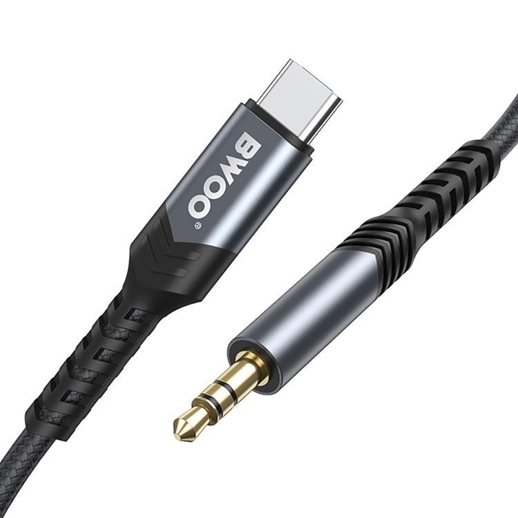 BWOO USB-C till Aux Ljudkabel 3.5mm 1.2m - Svart | 1867 | AlltMobil
