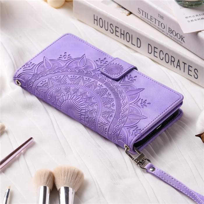 A-One Brand - Galaxy A34 5G Plånboksfodral Mandala Flower Imprinted - Lila