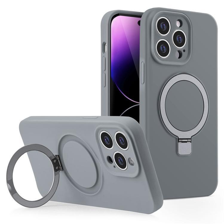 Mobilskal för iPhone 15 Pro Max Liquid Silikon Magnetisk Kickstand - Grå | 2353 | AlltMobil