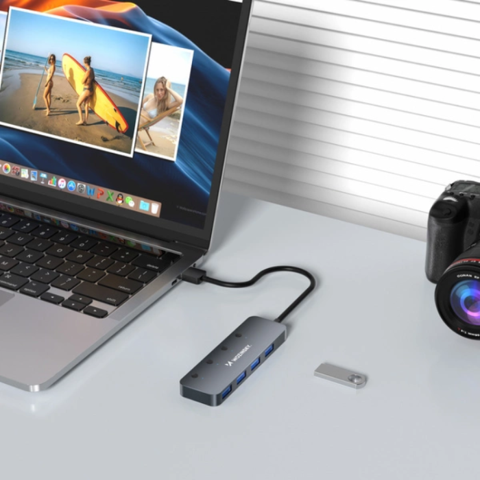 Wozinsky - Wozinsky USB-A HUB 4x USB-A 3.0 med Kabel 0.3m Aluminum - Grå