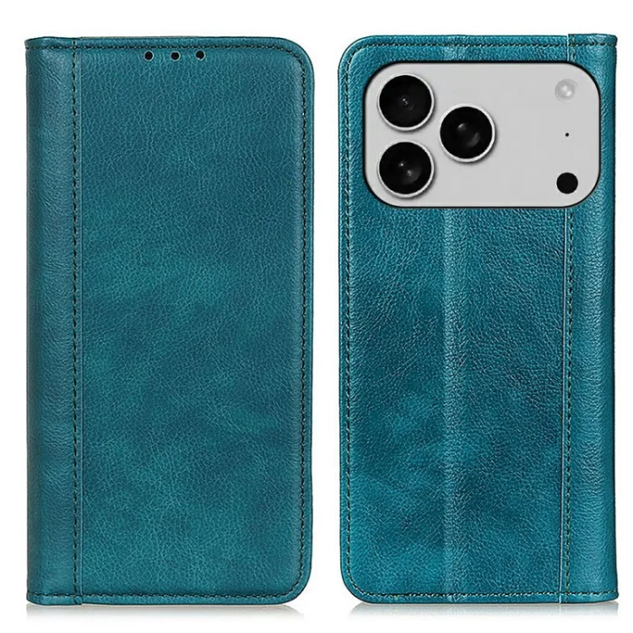 A-One Brand - iPhone 17 Pro Max Plånboksfodral Äkta Läder Litchi - Grön