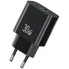 USAMS - USAMS Snabbladdare 30W 1xUSB-C 1xUSB-A CC316 - Svart